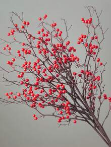 1pc Christmas Artificial Red Nylon Flower, Home Decor For Living Room Bedroom, Vintage Style Indoor Decoration, Vase Filler, Garden Decor, Suitable For Christmas, Mother's Day - Red - View 8