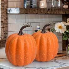 2/22pcs Autumn Artificial Foam Pumpkin & Maple Leaf Set, 7.8in Halloween Carving + Thanksgiving Tabletop Decor, Wedding, Holiday Gift, Home Decoration, Waterproof & Fade-Resistant Indoor/Outdoor Scenery Arrangement Christmas Decorations Home Christmas Gifts Christmas Decor