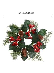 1pc/2pcs Winter Realistic Christmas Candle Rings - Classic Xmas Door And Wall Hanging Adornments With Artificial Greenery, Fake Pine Cones, Faux Red Berries, Suitable For Home Decor Living Room,Room Candlesticks Decor,Bedroom Candle Small Wreath Decor