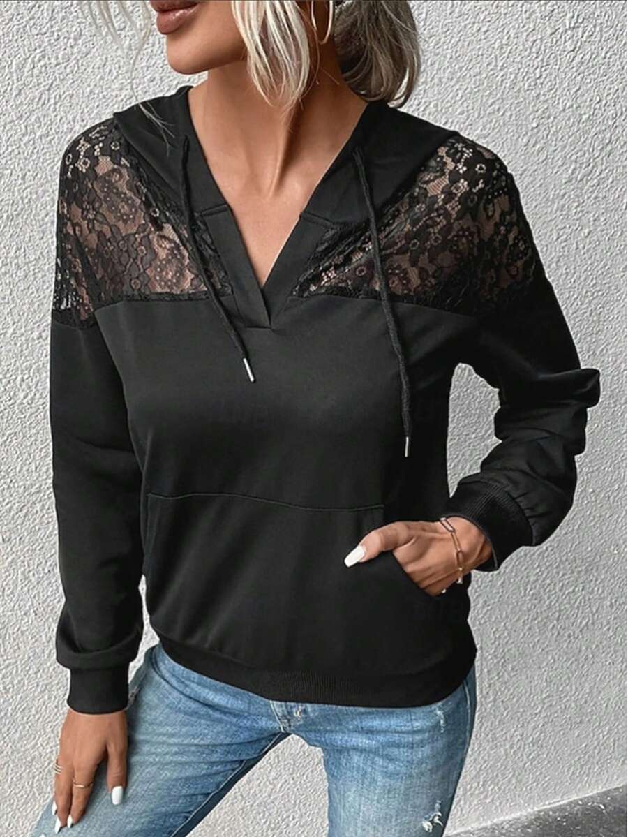 Women's Lace Patchwork Sweatshirt, Casual Pullover Top, Plus Size