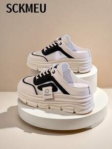 SCKMEU 1 Pair Women's Mesh Panel Slip-On Flat Mule Shoes, Breathable, Platform, Fashionable & Versatile Casual Footwear - Black - View 8