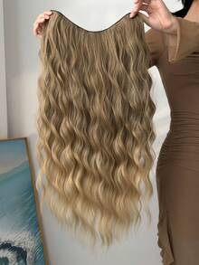 24 Inch V-Shaped Light Brown Water Wave Wig, Heat Resistant Synthetic Fiber Material, Suitable For Women & Girls To Wear For Parties And Daily Use - Linen Gold - View 7
