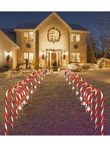 Solar-Powered Christmas Candy Cane Lights Set - 5pcs Warm White LED Outdoor Decor For Yard, Garden & Tree, Christmas Decor