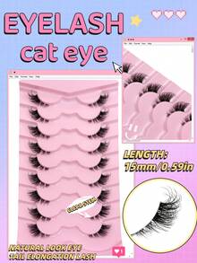 9 Paar halbe Wimpern mit transparentem Band, natürlich aussehende Katzenaugen-Wimpern mit verlängertem Schwanz, flauschig, verwischt, weich, falsche Nerz-Wimpern, natürliches Make-up, geeignet für tägliches Make-up, Beauty-Blogger Make-up