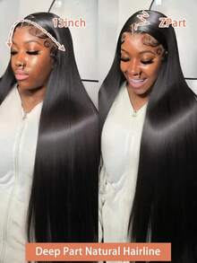NARNI 38 40 Inch 13x4 Lace Front Wigs Human Hair Pre Plucked Straight Human Hair Wig 250% Density Brazilian Virgin Straight HD Lace Frontal 13x4 Glueless Wigs Human Hair For Women Natural Color - Natural Black - Xem 4