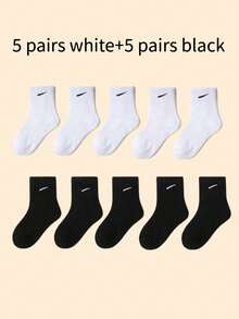 10/20 par białych i czarnych, elastycznych skarpet sportowych do połowy łydki dla dzieci, wygodnych i modnych, odpowiednich na każdą porę roku, do noszenia na co dzień i do szkolnego mundurka - Wielokolorowe - Zobacz 26