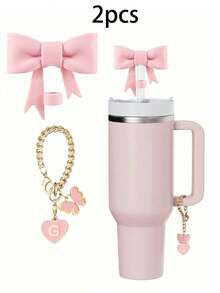 مجموعة 1 / 2 قطعة من اكسسوارات الأكواب الأنيقة، 1 قبعة قش بفيونكة، زخرفة جذابة بشكل قلب وحرف مصممة للأكواب، إكسسوارات سحر بشكل حرف وقلب لتخصيص الأكواب، سلسلة مقبض مع حرف شخصي لأكواب التمبلر، ديكور بطراز بسيط - متعدد الألوان - مشاهدة 29