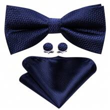 3 件男士领结黄粉紫金色预扎手帕袖扣套装婚礼领带礼物 - 彩色 - 查看 20