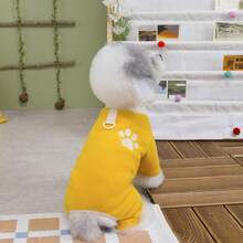 25 Paw 4-Leg Fleece Jumpsuit, Dog Clothes For Autumn/Winter, 4-Leg Pants, Cat , Small Animal Outfit, Casual Printed Dog Apparel, Cat & Monkey Clothes, New Arrival Animal Autumn/Winter Fleece Casual Outfit, Pet Supplies, Dog Apparel - Brown - View 9