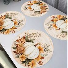 4/6/8pcs Thanksgiving Placemats - Autumn Harvest Pumpkin Pattern, Tablecloths, Hand Wash Only, Round Autumn Table Decor, Kitchen & Dining Party Decoration - 15 Inches
