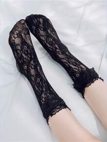 4 Pairs Women's Lace Mesh Ankle Socks - Summer Breathable Socks With Ruffled Trim, Lolita Style Socks - 4pairs - View 4