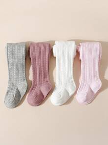 4 piezas Leggings de unicolor para niñas, medias a rayas verticales aptas para uso diario - Multicolor - Ver 5