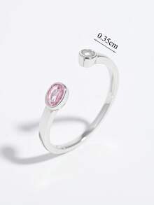 1pc Elegant & Fashionable 925 Silver Synthetic Zirconia Pink Oval Design Ring, Suitable For Party, Travel, Daily Wear, Showcasing Charm, Gift