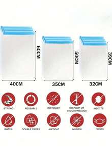 Compression Bags For Travel - Compression Space Saver, No Air Valve - Blue Travel Essentials For Travel Backpacks, Luggage Lightweight Storage Bags, Compression Bags, Travel Clothing Compression Bags, Vacuum Compression Bags Storage Bags For Quilts, Clothes, Luggage, Travel Storage, Business Travel Back To School Essential Luggage Storage - Blue - View 11