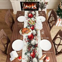 1pc Christmas Table Runner, Buffalo Plaid Pattern, Farmhouse Style Linen-Like Decor Flag For Christmas Party, Seasonal Home Decoration For Kitchen, Dining Table, Coffee Table, Holiday, Wedding