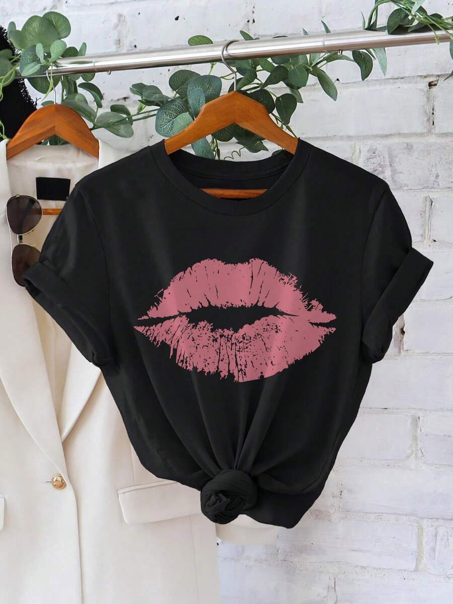 LZJSHOP-New AMIR European And American Letter Casual Print Crew Neck Short Sleeve T-Shirt Unisex Loose Couple Pure Cotton T-Shirt - 黑色23 - 查看 1