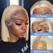 12 Zoll gerade Bob Bye Bye Knoten 13x4 Lace Front Perücken Menschliches Haar-Mischung Vorausgerupft Unsichtbare Knoten Sofort tragbar kurz natürlich 613 Blond Farbe Bob Glueless Perücke Vorgeschnitten 180% Dichte für Frauen Alltagsgebrauch