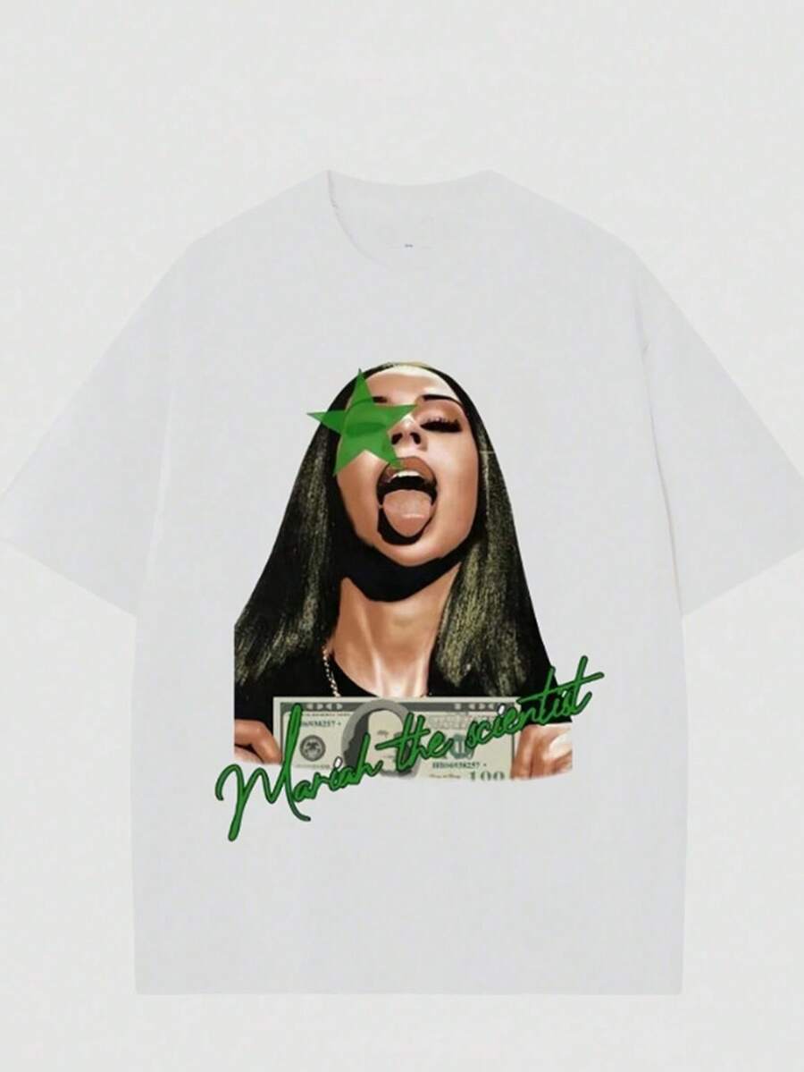Vintage Forest Green Star Shirt – Unisex Cosmic Street Style Cotton Tee Graphic Teescotton T Shirt - 白色 - 查看 1