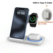 SUONEE 3-in-1 faltbare kabellose Ladestation, Ladegerät-Ständer mit LED-Nachtlicht, kompatibel mit iPhone 16/15/14/13/12/11/Pro/Max/Mini/8/Plus/X/XR/XS/SE, kompatibel mit Apple Watch Ultra/9/8/7/6/5/4/3/2/1/SE, kompatibel mit 3/2/Pro, für Büro, Wohnheim, Zuhause, kabelloses Ladegerät, Handyladegerät