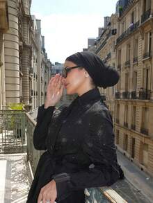 1pc Women's Easy Hijab Wrap Headscarf, Instant Classic Solid Color Hijab With 3 Different Wearing Methods, Versatile & Practical Stretchy Headscarf, Soft & Comfortable Modal Fabric, Suitable For Daily Wear, Sports, Yoga For Dress - Carbon Black - View 3