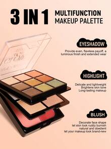 Disco de sombra de ojos, iluminador y rubor en combinación de tres capas, con acabados perlados, mate y brillante. Ideal para maquillaje diario y de festivales musicales, de larga duración. Una sola paleta con múltiples usos, esencial para viajes, fácil de llevar y ahorra espacio.