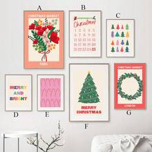 1PC Christmas Tree Flower Market Candy Gift Party Christmas Poster Printing Canvas Painting Nordic Mural Living Room Home Decoration Pictures