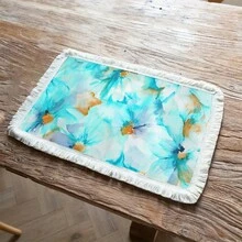 1 peça de jogo americano com estampa floral vintage, jogo americano de jantar com borlas de linho, decoração de mesa lavável, decoração de quarto, jogos americanos, porta-copos, jogos americanos de mesa de jantar de cozinha, decoração de festa interna e externa, decoração de casa, presente ideal - Multicolorido - Ver 3