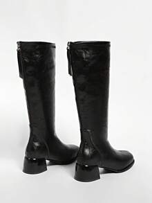 2025年春夏季新款女士过膝靴，粗跟，及膝，后拉链 - 黑色 - 查看 6