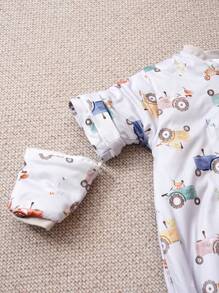 1 件拖拉机印花长袖婴儿睡袋，冬季保暖新生儿睡袋，柔软、舒适、透气