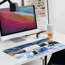 Large Keyboard Mouse Pad Set, Extended Mouse Pad+Keyboard Wrist Rest Support, Memory Foam Ergonomic Easy Typing, 4Pcs (35.4*15.9 In) Desk Pad Set For Home Office Study Game - Colorful-671326 - BlueGoldMarble - View 7