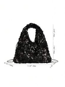 1pc Elegant Beige Sequin Embellished Minimalist Shiny Handbag, Suitable For Formal Events, Parties, Dates