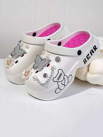 Sandalias huecas de mujer con cadena de plata con mariposa y decoración de perlas, sandalias casuales ligeras y transpirables con suela gruesa para interior/exterior, escuela, citas, viajes, playa