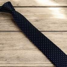 Luxury Men's Skinny Tie Polyester Silk Solid Color Polka Dots Slim Jacquard Groomsmen Tie - Màu xanh hải quân - Xem 4