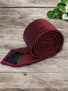 Luxury Men's Skinny Tie Polyester Silk Solid Color Polka Dots Slim Jacquard Groomsmen Tie - 紅白色 - 查看 2