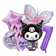 Decoraciones de fiesta de Sanrio Kuromi, decoraciones de globos de dibujos animados lindos de Kuromi, set de globos con números de mariposa morada de Kuromi para fiestas de cumpleaños, decoraciones de pared de fondo para fotos de grupo de fiesta de Kuromi, suministros de fiesta con globos con forma de personaje kawaii de Kuromi