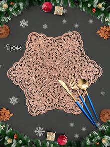 1/4/6pcs Christmas Lace Snowflake PVC Gold Foil Placemats, Christmas Hotel Restaurant Decor Heat Insulation Non-Slip Table Mats, Suitable For Wedding Party, Valentine's Day, Holiday Celebration, Picnic, Birthday Banquet Table Decoration