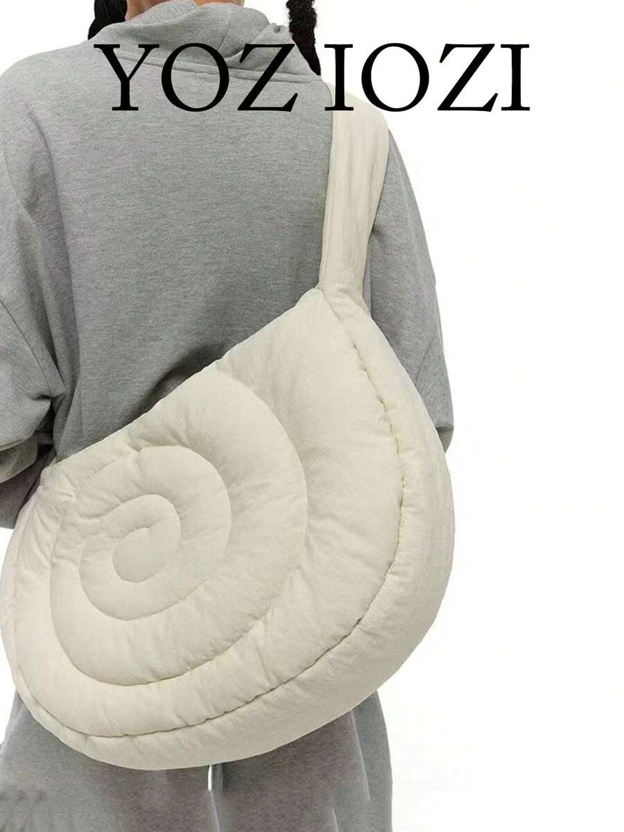 韩国时尚百搭特别泡泡纱蜗牛纹理加厚单肩斜跨包云朵肩托特包适合通勤出游日常逛街 - 米色 - 查看 1