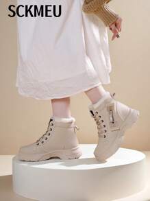 SCKMEU 1 双女士时尚厚底休闲运动鞋，舒适百搭，带保暖内衬