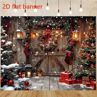 2D Flat Christmas Background Banner, Rural Wooden Door Barn, Winter Pink Magical Wonderland, Fairytale Candy Cane World, Colorful Snowy Christmas Tree, Warm Tone Winter Series Elements