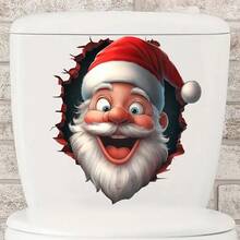 1 Piece Toilet Sticker, Christmas Broken Wall 3D Santa Claus Sticker, Toilet Cover Decorative Sticker, Toilet Cover Decorative Sticker, Toilet Cover Decal, Toilet Cover Sticker, Toilet Decoration Removable Sticker, Self-Adhesive Sticker, Home Decoration, Home Decoration