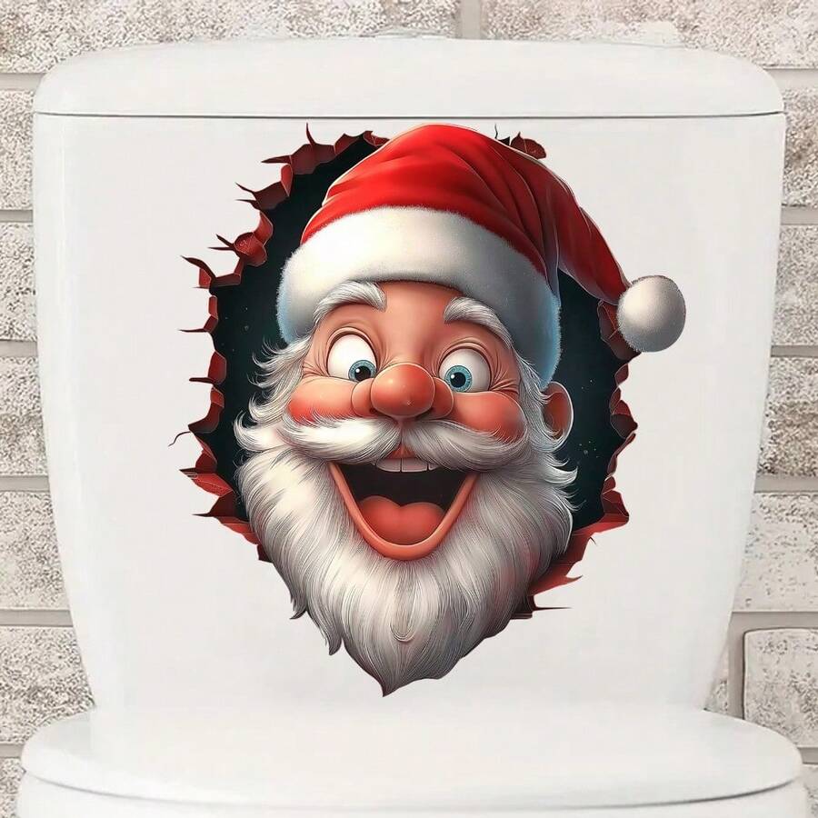 1 Piece Toilet Sticker, Christmas Broken Wall 3D Santa Claus Sticker, Toilet Cover Decorative Sticker, Toilet Cover Decorative Sticker, Toilet Cover Decal, Toilet Cover Sticker, Toilet Decoration Removable Sticker, Self-Adhesive Sticker, Home Decoration, Home Decoration