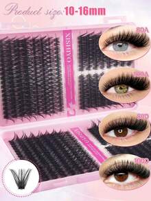 544pcs Cat Eye Individual Cluster False Eyelashes, 10-18mm, Suitable For Left & Right, Can Be Used In Pairs, Thick & Natural, Lightweight & Soft, Ultra-Light, Suitable For DIY Eyelash Extension, Suitable For Beginners, Daily Life, Gift Sets, Travel, Music Festivals, Also An Essential Decoration For Halloween, Christmas And Other Holidays - 彩色 - 查看 3
