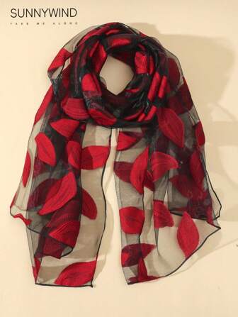 1 pieza Bufanda elegante de mujer con patrón de hojas caladas, apta para uso diario