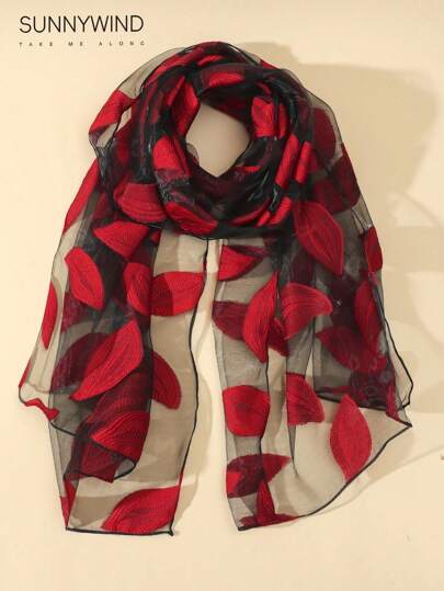 1 件女士镂空叶图案优雅围巾，适合日常使用