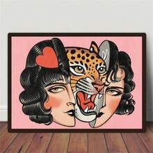 1pc "Weird" Love Evil Tattoo Style Canvas Art Poster, Frameless Wall Decor, Suitable For Living Room, Bedroom, Home Office, Retro Modern Cartoon Design - Multicolor - View 7