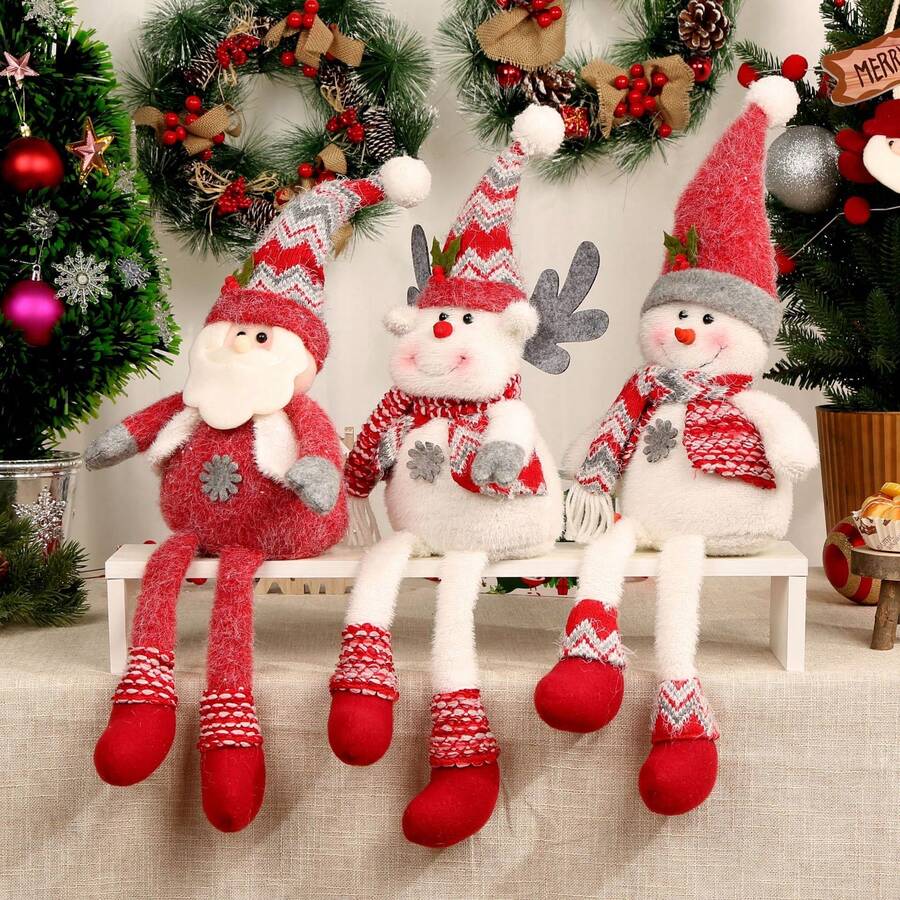 Dekoracja świąteczna z miękką nogą, urocze figurki reniferów i bałwanów, lalki świąteczne do ekspozycji w oknie