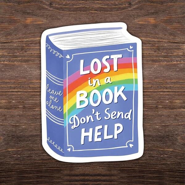 3 pulgadas "Perdido en un libro, no envíes ayuda" Pegatina, para personas que cancelan planes para leer, pégala en tu planificador, iPad, un abrazo para los ermitaños literarios