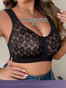 Sujetador inalámbrico cómodo con cierre delantero para mujeres de talla grande - Negro - Ver 3