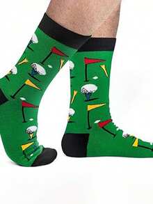 1/2 Pair Men Flag & Golf English Letter Breathable Casual Mid-Calf Socks, Versatile For Daily Wear, Fall - Multicolor - View 7