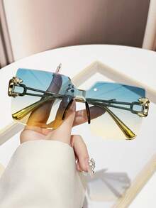 1pc Retro Personalized Fashion Gradient PC Lens Rimless Lightweight Luxury Fashion Glasses - Multicolor - View 19